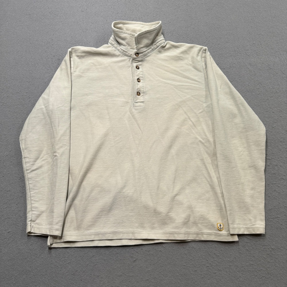 Armor Lux Sweater Men's XL White Henley Relaxed Fit Pullover Nautical 1/4 Button